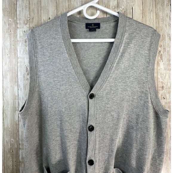 Brooks Brothers Sweater Vest L Gray V Neck Supima Cotton Knit Button Up Rib Trim - Picture 3 of 8